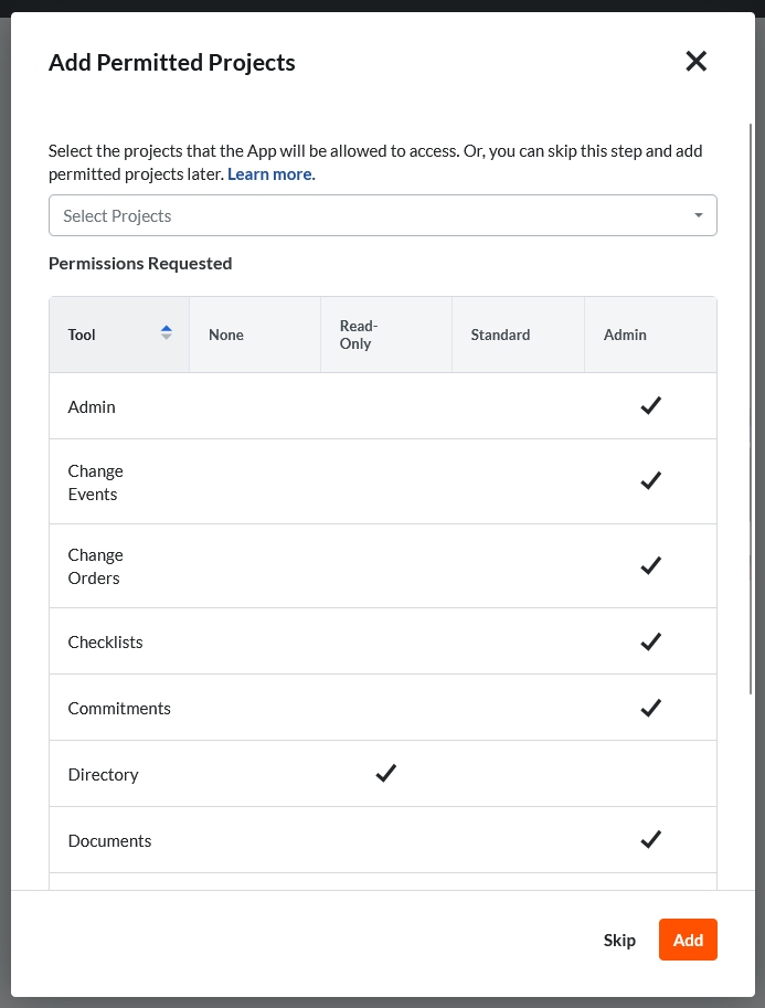 Add permitted projects