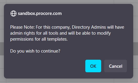 Admin permissions warning