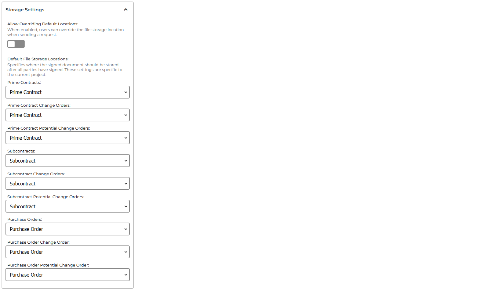 Storage Settings