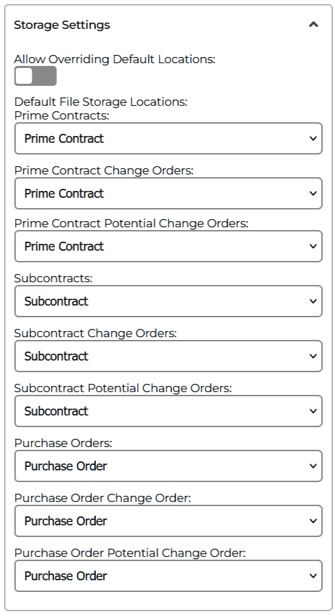 Storage settings