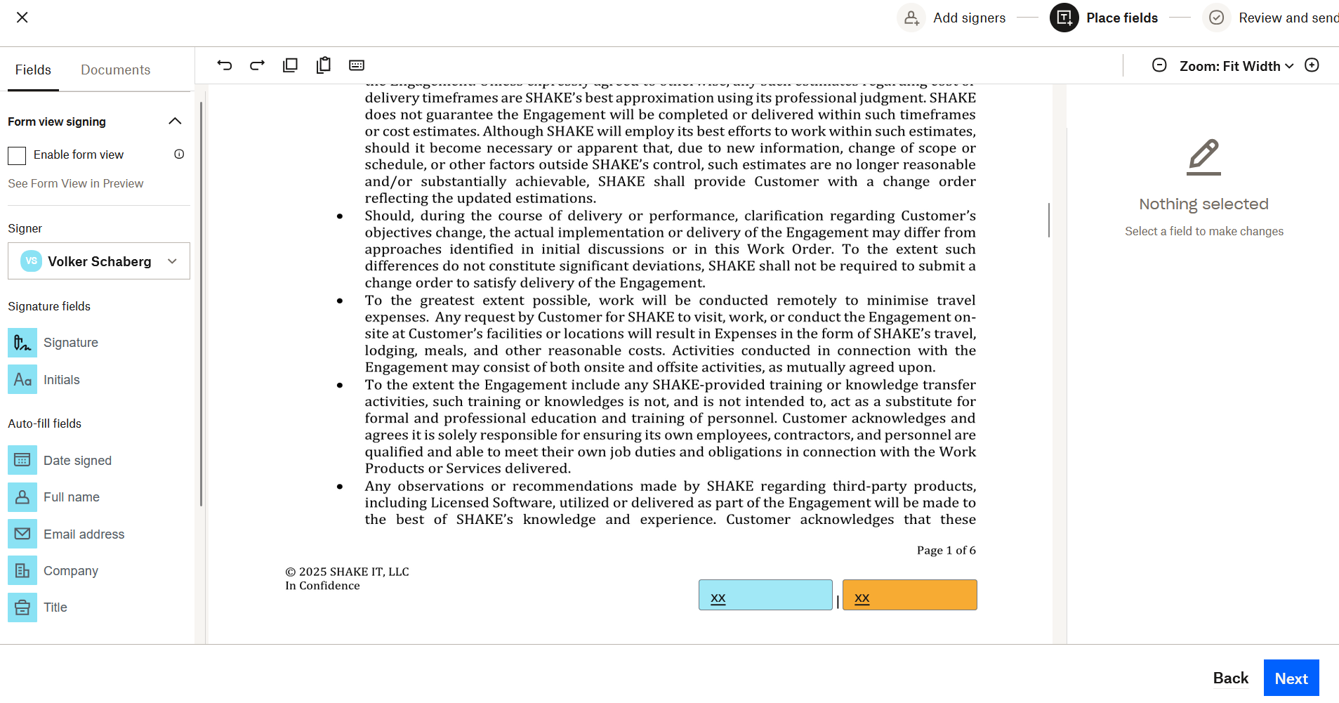 Auto signature placement with text tags
